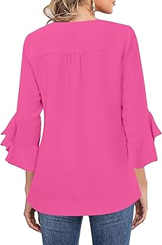 Womens Blouse Ruffle 3/4 Sleeve Tops V Neck Business Casual Blouses Shirts Spring Summer Outfits 2025